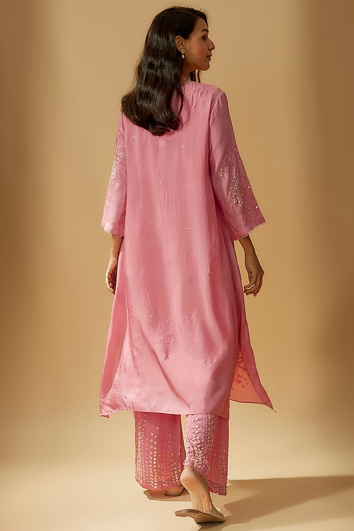 Rose Viscose Silk Hand Embroidered Kurta. by One not two at Pernia's Pop Up Shop