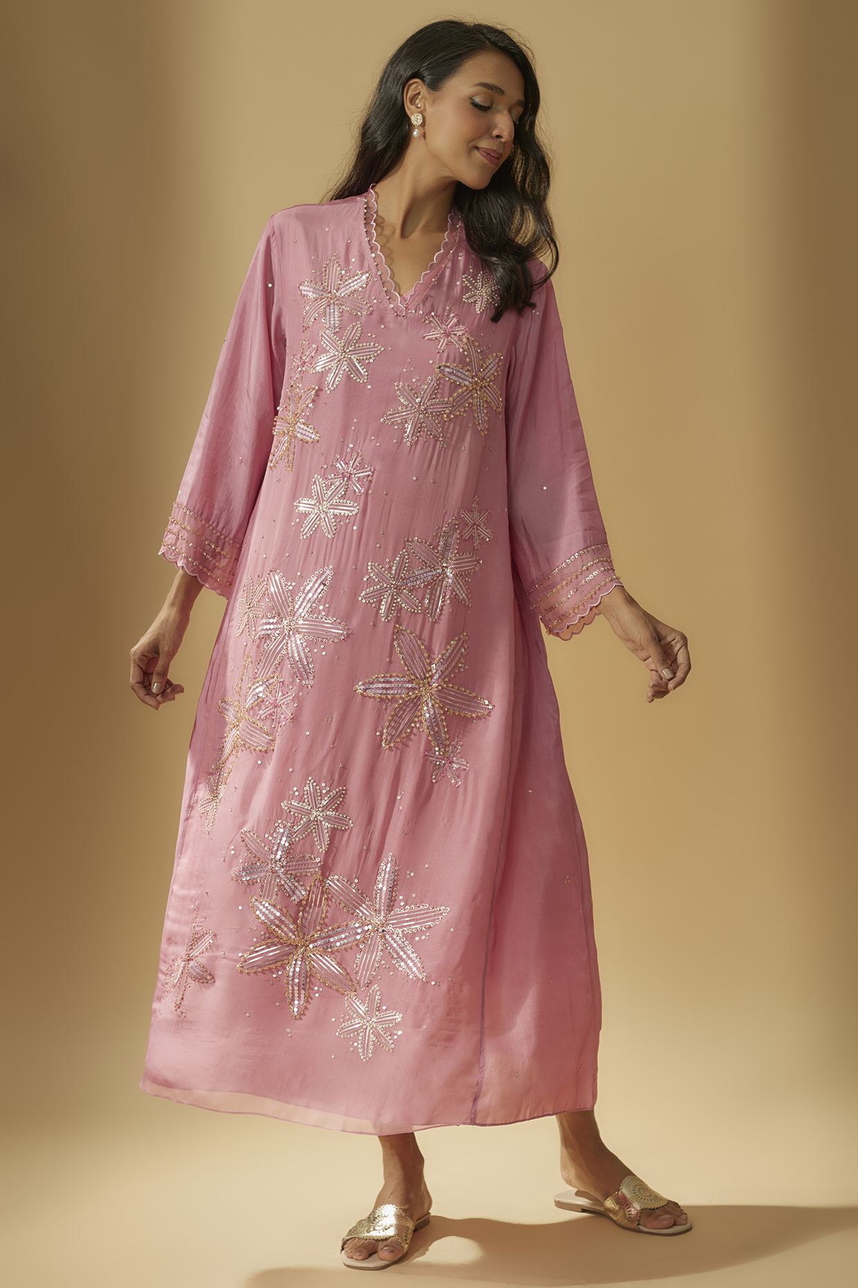 Rose Viscose Silk Embroidered Kurta by One not two at Pernia's Pop Up Shop