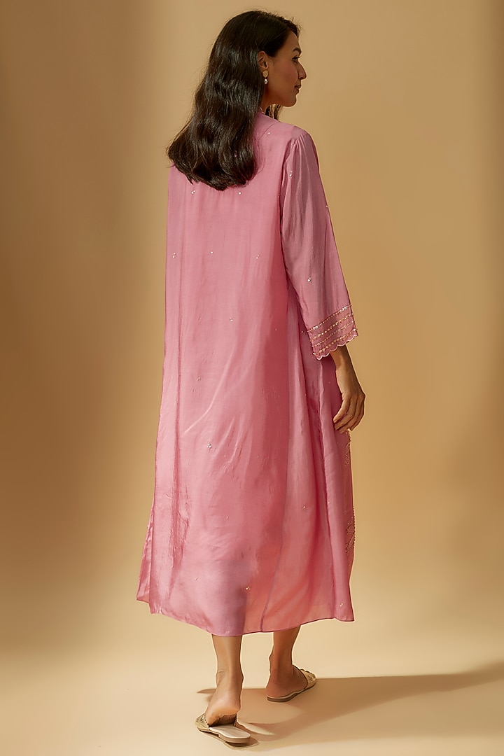 Rose Viscose Silk Embroidered Kurta by One not two at Pernia's Pop Up Shop