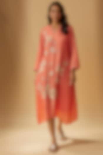Coral Viscose Silk Embroidered Kurta by One not two at Pernia's Pop Up Shop