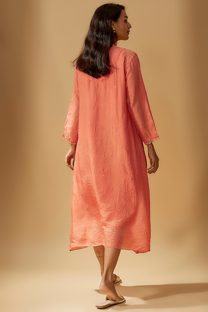 Coral Viscose Silk Embroidered Kurta by One not two at Pernia's Pop Up Shop