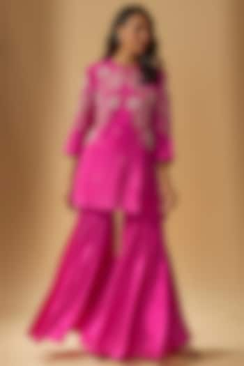 Hot Pink Modal Satin Sharara Set by One not two at Pernia's Pop Up Shop