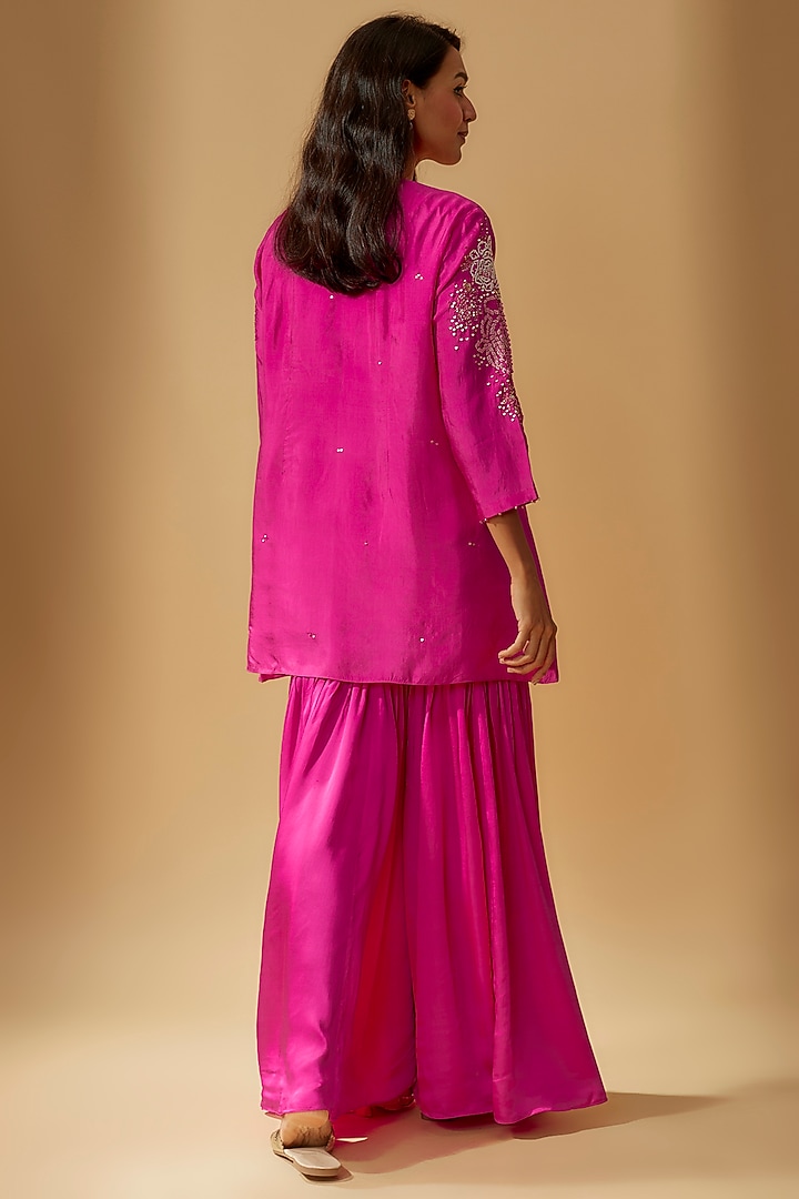 Hot Pink Modal Satin Party Wear Sharara Set by One not two at Pernia's Pop Up Shop
