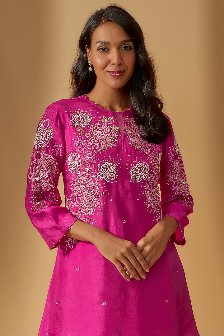 Hot Pink Modal Satin Party Wear Sharara Set by One not two at Pernia's Pop Up Shop
