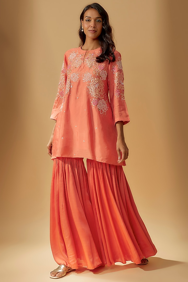 Coral Modal Satin Sharara Set by One not two