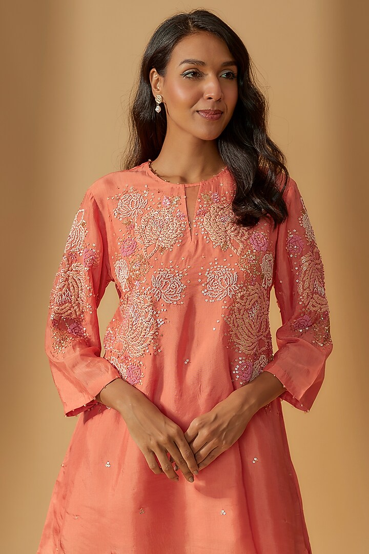 Coral Modal Satin Party Wear Sharara Set by One not two at Pernia's Pop Up Shop