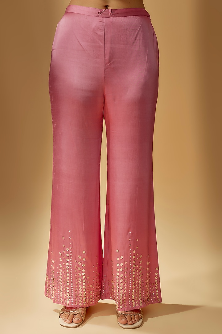 Rose Viscose Silk Hand Embroidered Kurta Set by One not two at Pernia's Pop Up Shop
