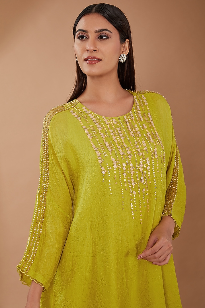 Citrine Green Viscose Silk Sequins Embroidered Kurta by One not two at Pernia's Pop Up Shop