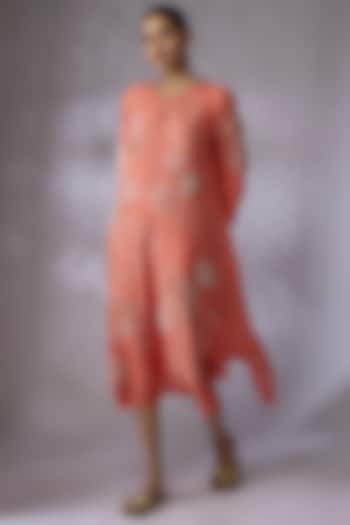 Coral Viscose Silk Embroidered Kurta by One not two at Pernia's Pop Up Shop