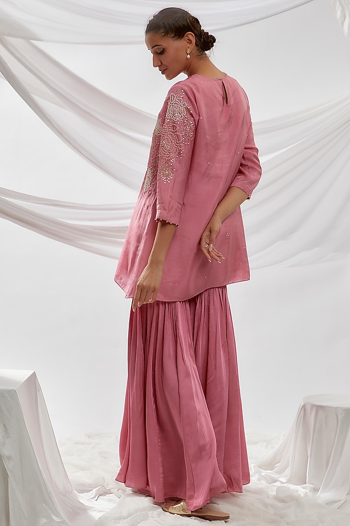 Pink Viscose Silk Party Wear Sharara Set by One not two at Pernia's Pop Up Shop