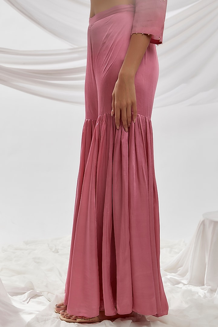 Pink Viscose Silk Party Wear Sharara Set by One not two at Pernia's Pop Up Shop