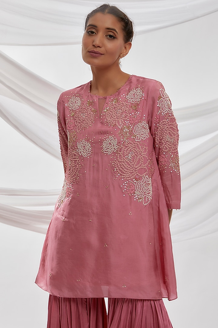 Pink Viscose Silk Party Wear Sharara Set by One not two at Pernia's Pop Up Shop