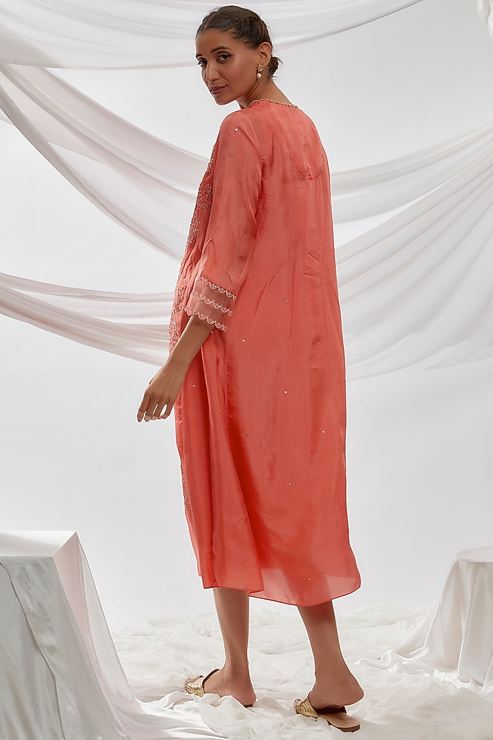 Orange Viscose Silk Embroidered Kurta by One not two at Pernia's Pop Up Shop