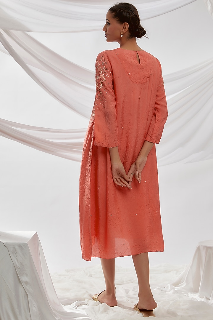 Coral Viscose Silk Embroidered Kurta by One not two at Pernia's Pop Up Shop