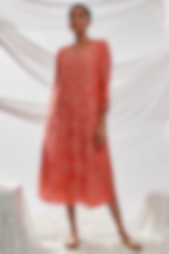 Coral Viscose Silk Embroidered Kurta by One not two at Pernia's Pop Up Shop