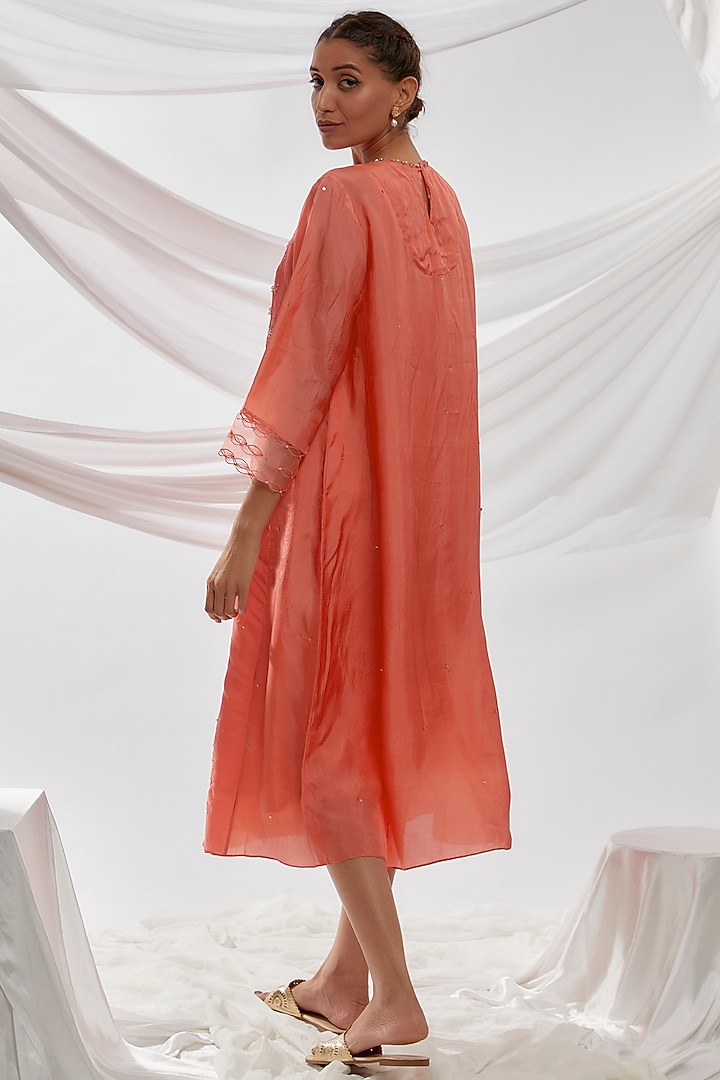 Coral Viscose Silk Embroidered Kurta by One not two at Pernia's Pop Up Shop
