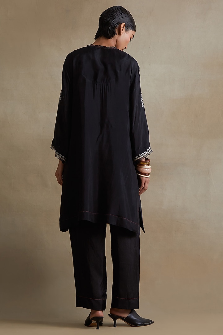 Black Silk Floral Cutwork Tunic Set by One not two at Pernia's Pop Up Shop