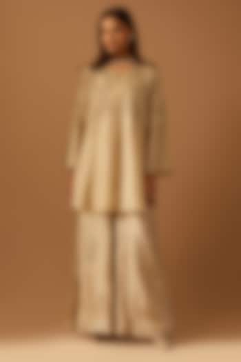 Shell-Colored Silk Hand Embroidered Wedding Sharara Set by One not two at Pernia's Pop Up Shop
