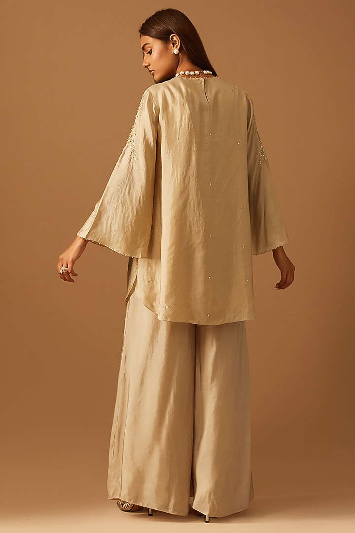Shell-Colored Silk Hand Embroidered Wedding Sharara Set by One not two at Pernia's Pop Up Shop