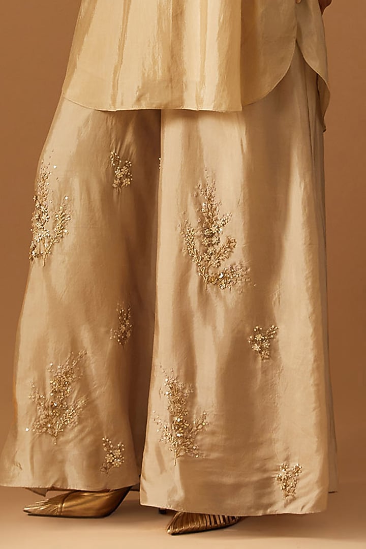 Shell-Colored Silk Hand Embroidered Wedding Sharara Set by One not two at Pernia's Pop Up Shop