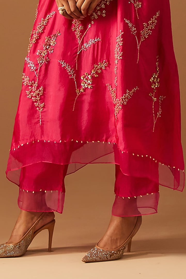 Hot Pink Silk Hand Embroidered Kurta Set by One not two at Pernia's Pop Up Shop