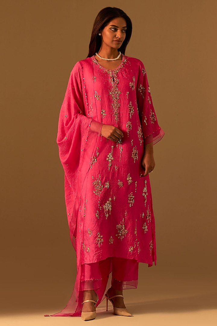 Hot Pink Silk Organza Dupatta by One not two at Pernia's Pop Up Shop