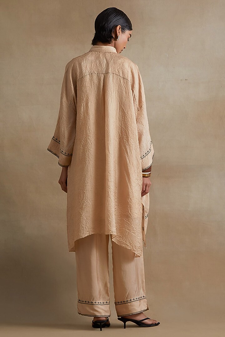 Clay Colored Silk Thread Embroidered Kurta Set by One not two at Pernia's Pop Up Shop