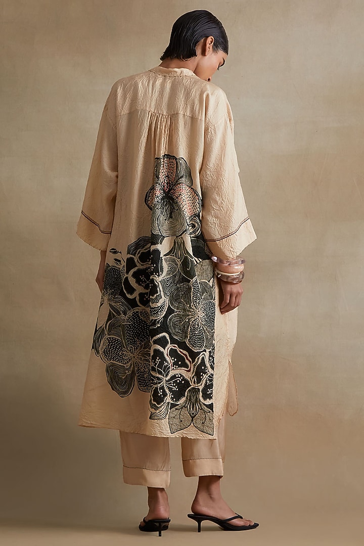 Clay Colored Silk Bead Hand Embroidered Kurta Set by One not two at Pernia's Pop Up Shop