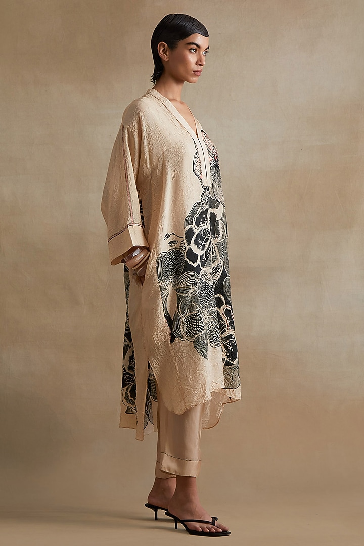Clay Colored Silk Bead Hand Embroidered Kurta Set by One not two at Pernia's Pop Up Shop