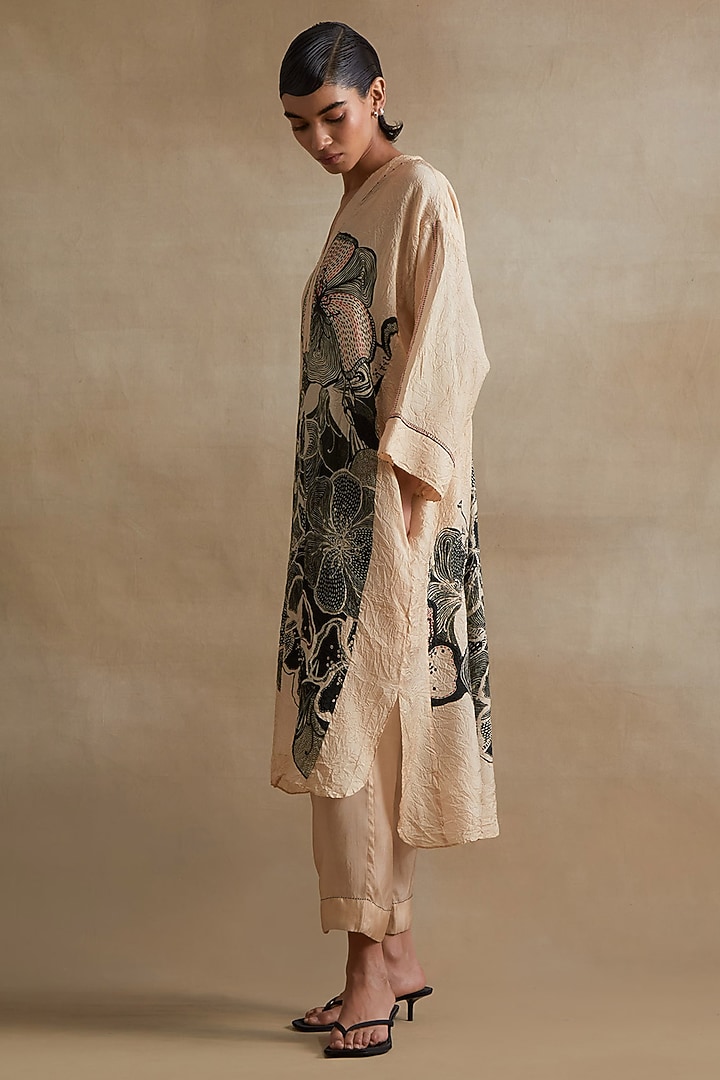 Clay Colored Silk Bead Hand Embroidered Kurta Set by One not two at Pernia's Pop Up Shop