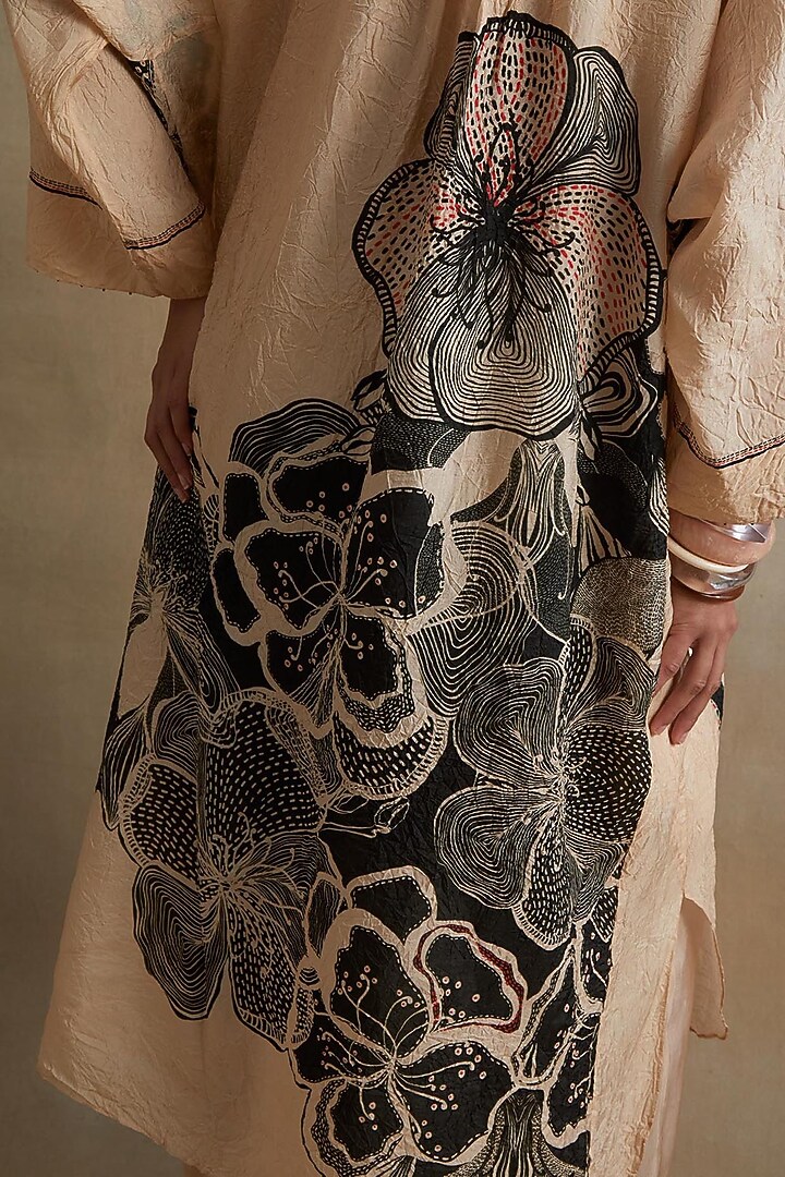 Clay Colored Silk Bead Hand Embroidered Kurta Set by One not two at Pernia's Pop Up Shop