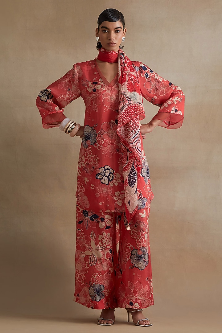 Tomato Colored Silk Co-Ord Set by One not two at Pernia's Pop Up Shop