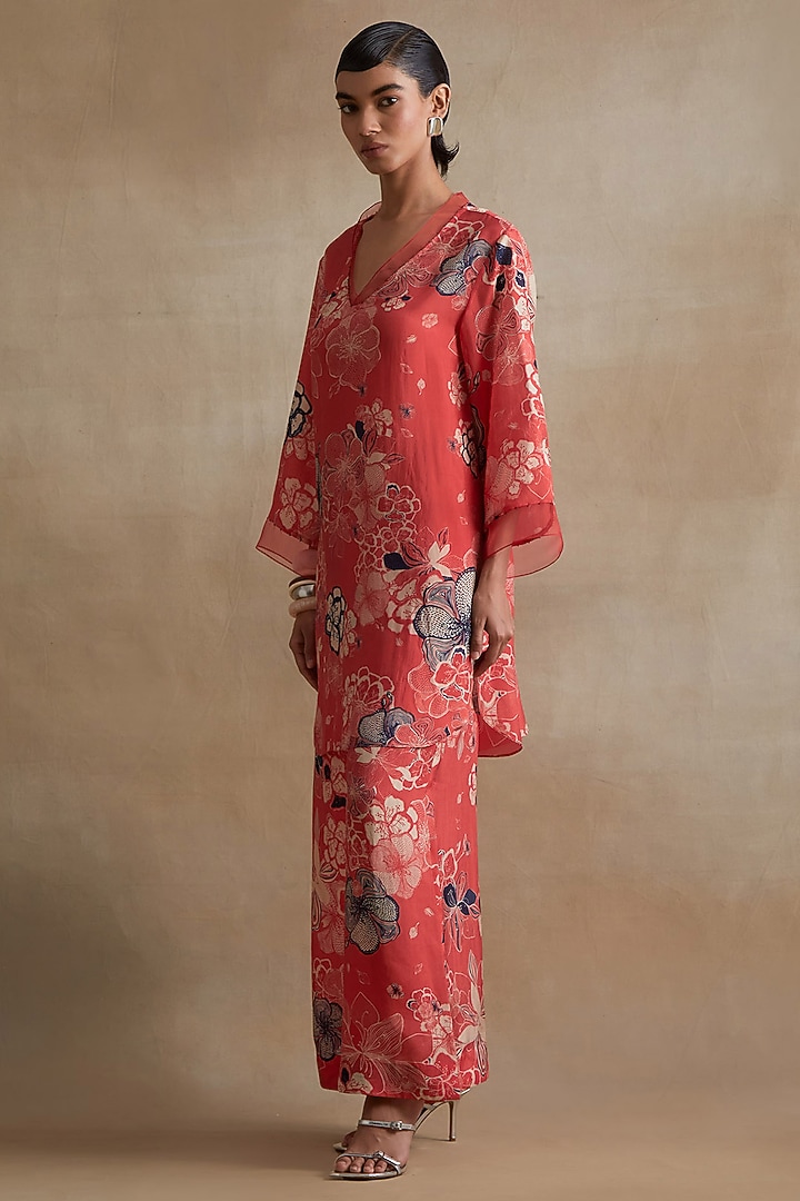 Tomato Colored Silk Co-Ord Set by One not two at Pernia's Pop Up Shop