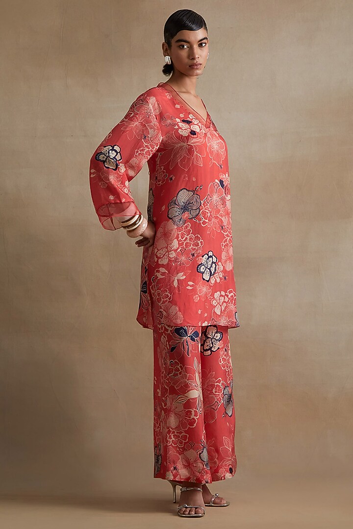 Tomato Colored Silk Co-Ord Set by One not two at Pernia's Pop Up Shop