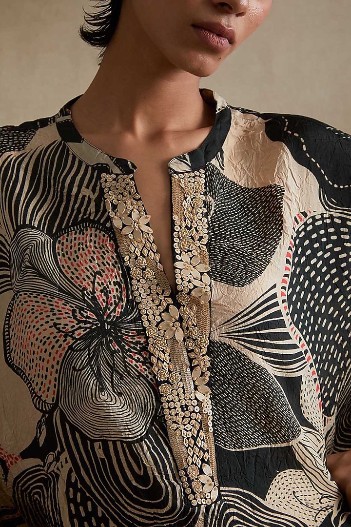 Clay Colored Silk Sequins Embroidered Kurta Set by One not two at Pernia's Pop Up Shop