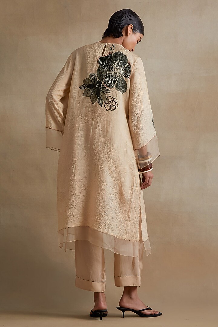 Clay Colored Silk Floral Printed Kurta Set by One not two at Pernia's Pop Up Shop