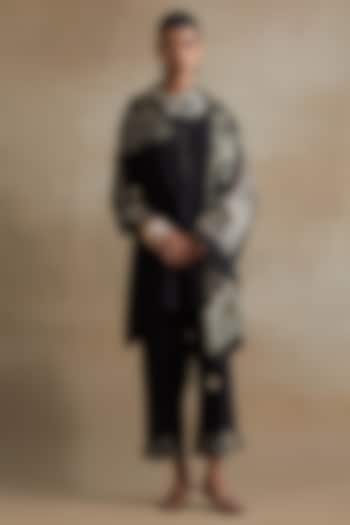 Black Silk Floral Printed Stole by One not two at Pernia's Pop Up Shop