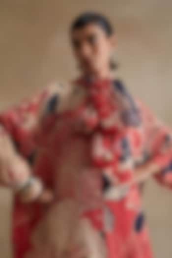 Tomato Colored Silk Floral Printed Stole by One not two at Pernia's Pop Up Shop