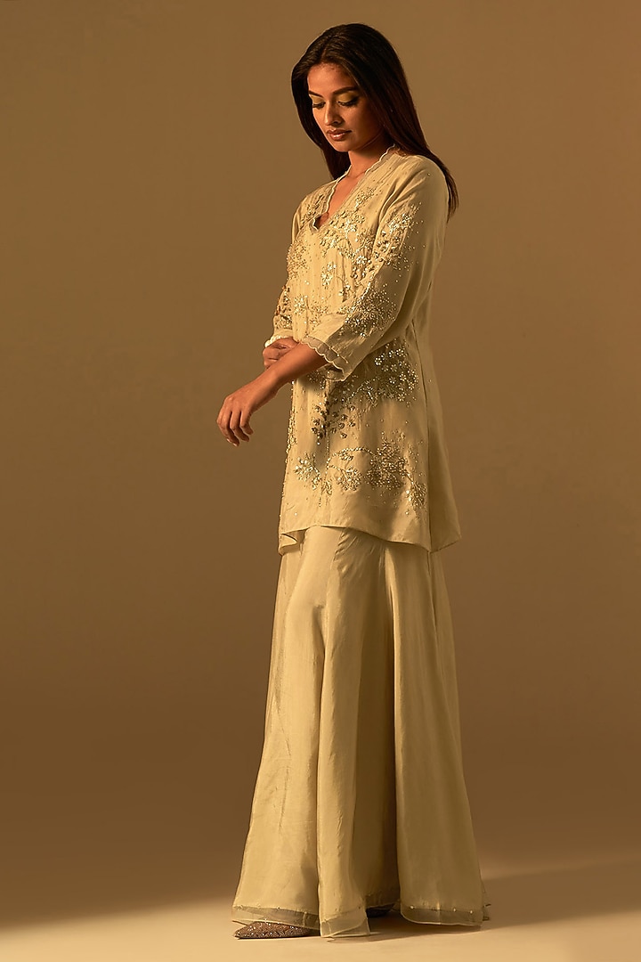Shell-Colored Silk Wedding Sharara Set by One not two at Pernia's Pop Up Shop
