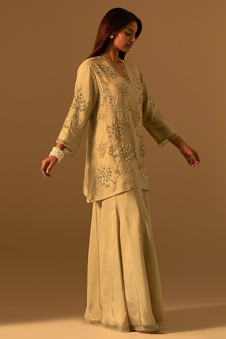 Shell-Colored Silk Wedding Sharara Set by One not two at Pernia's Pop Up Shop