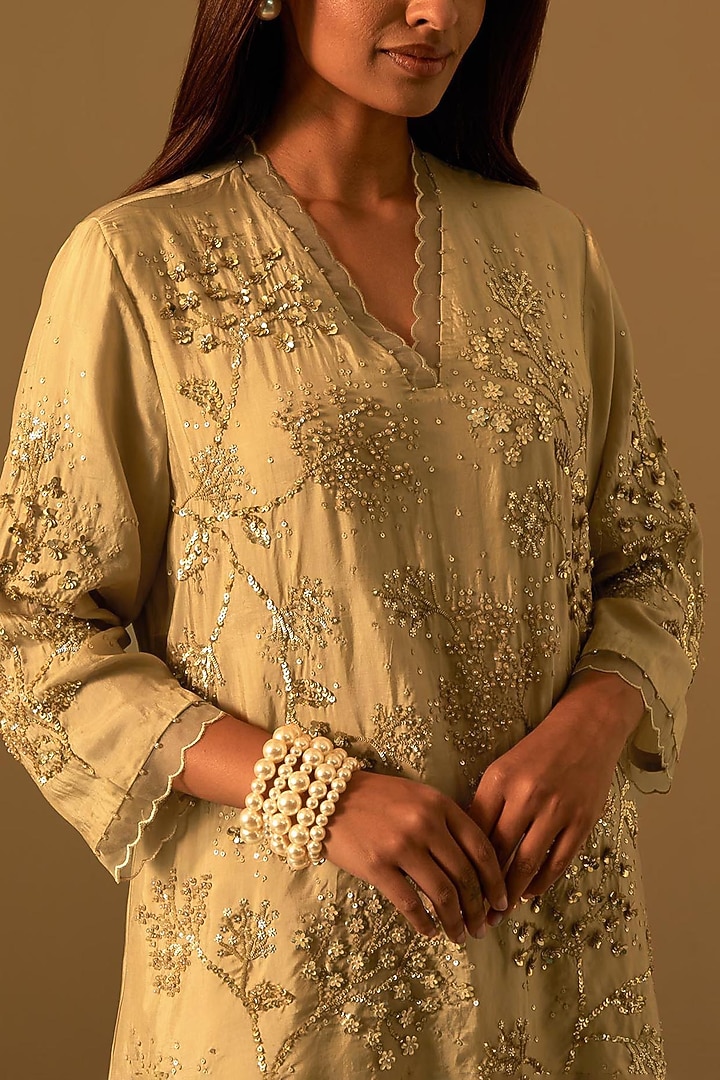 Shell-Colored Silk Wedding Sharara Set by One not two at Pernia's Pop Up Shop