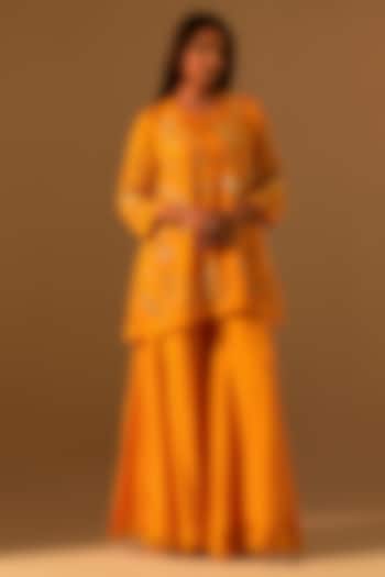 Tangerine-Colored Silk Wedding Sharara Set by One not two at Pernia's Pop Up Shop