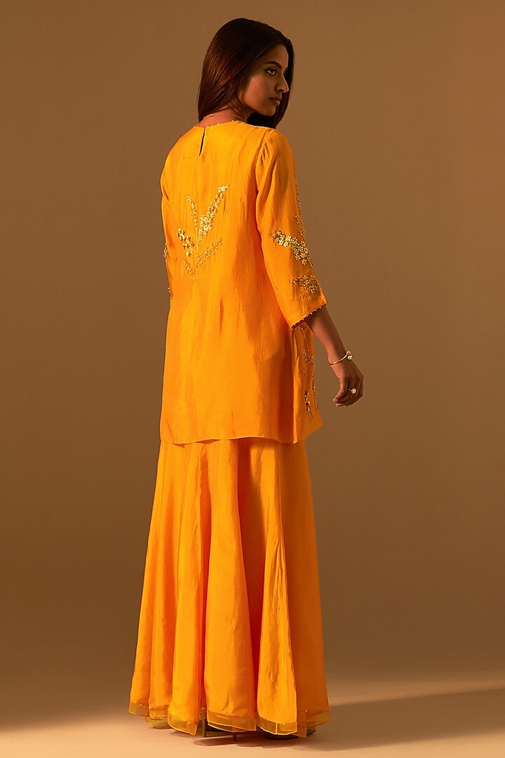 Tangerine-Colored Silk Wedding Sharara Set by One not two at Pernia's Pop Up Shop