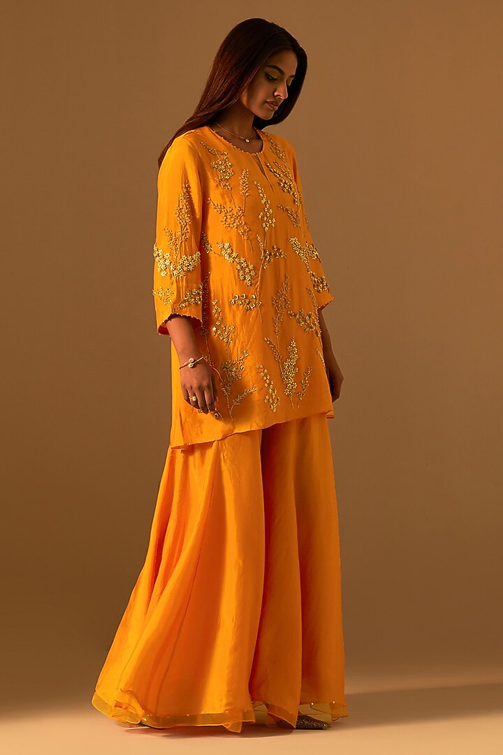 Tangerine-Colored Silk Wedding Sharara Set by One not two at Pernia's Pop Up Shop