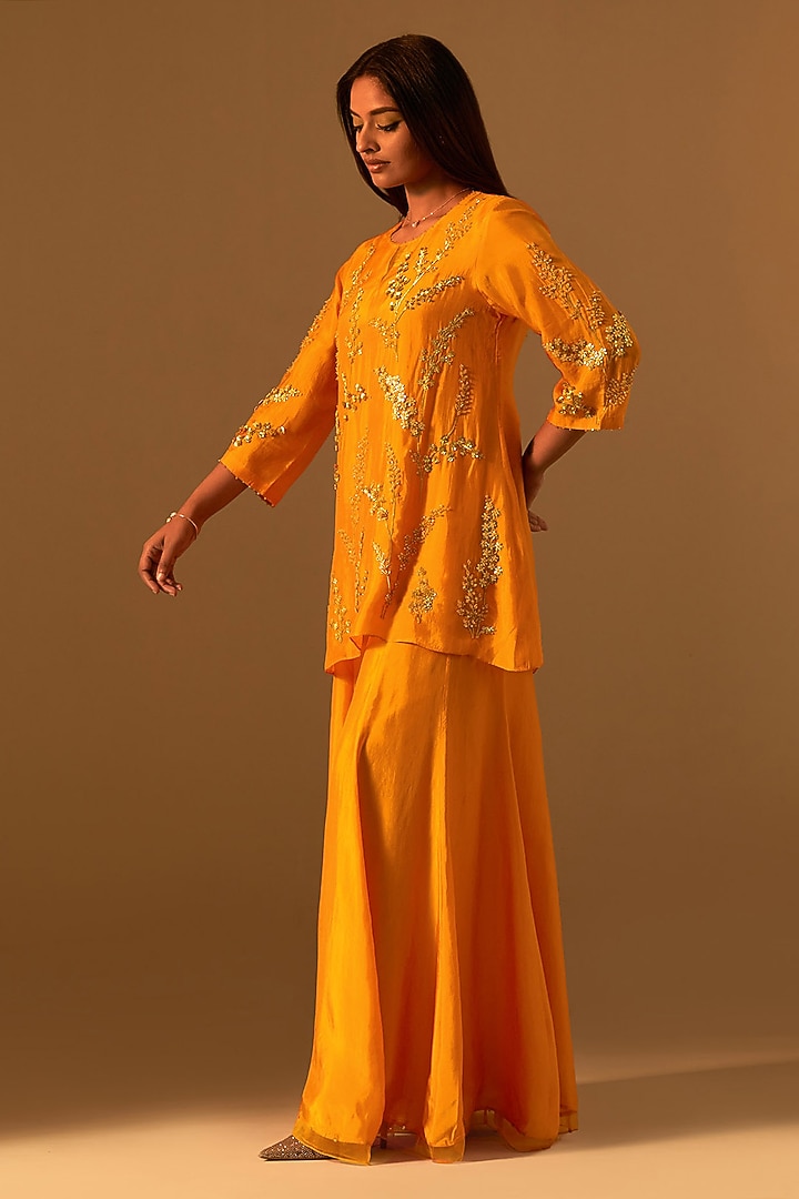 Tangerine-Colored Silk Wedding Sharara Set by One not two at Pernia's Pop Up Shop