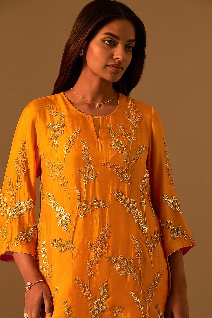 Tangerine-Colored Silk Wedding Sharara Set by One not two at Pernia's Pop Up Shop