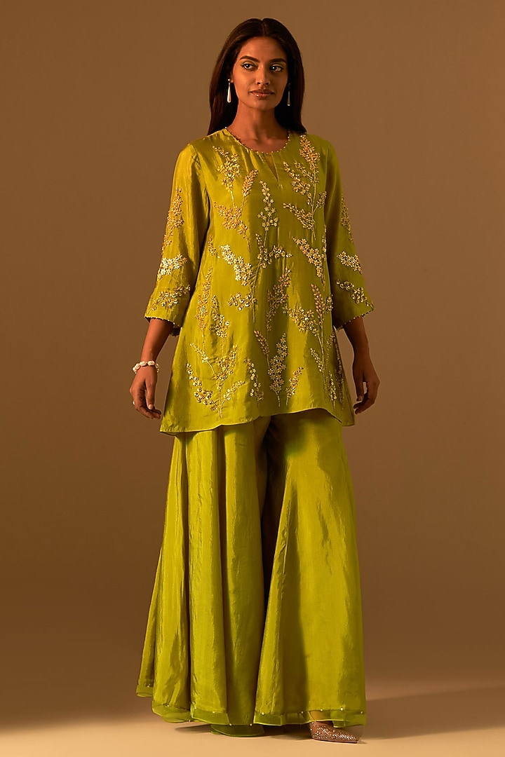 Henna-Colored Silk Wedding Sharara Set by One not two at Pernia's Pop Up Shop
