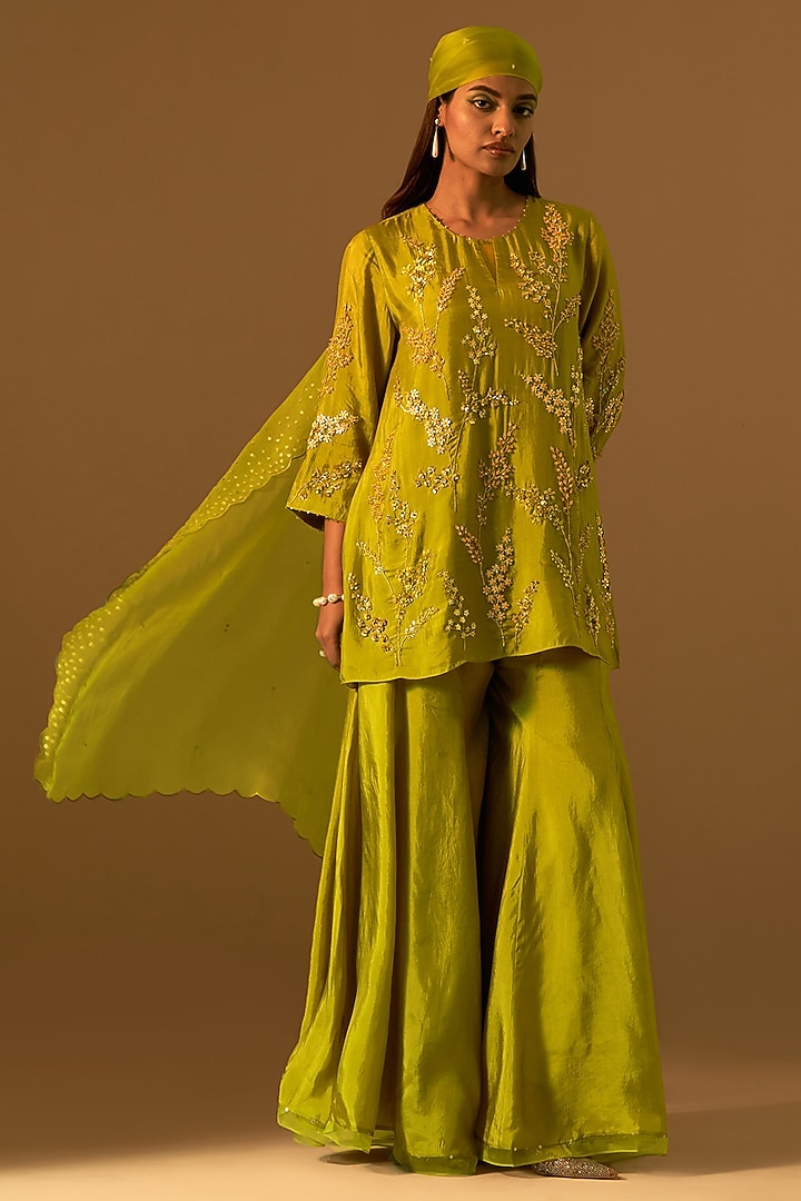 Henna-Colored Silk Wedding Sharara Set by One not two at Pernia's Pop Up Shop