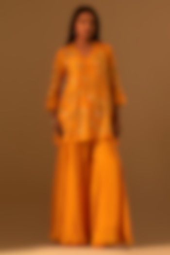 Tangerine-Colored Silk Wedding Sharara Set by One not two at Pernia's Pop Up Shop