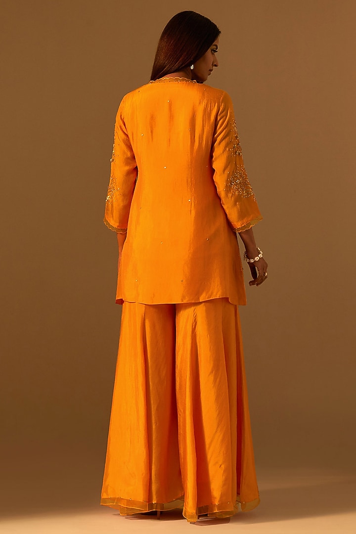 Tangerine-Colored Silk Wedding Sharara Set by One not two at Pernia's Pop Up Shop